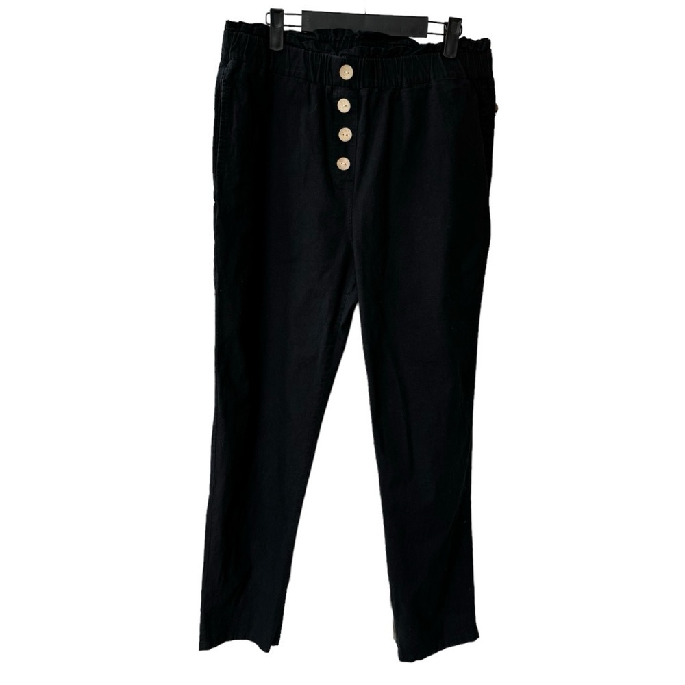 NIMIN Women’s Loose Pants Cropped Elastic High Waist Paper Bag Black X Large